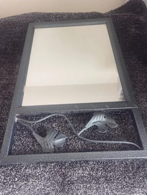 Rectangular wrought iron wall mirror with green leaves on top GTC Intl 14x22