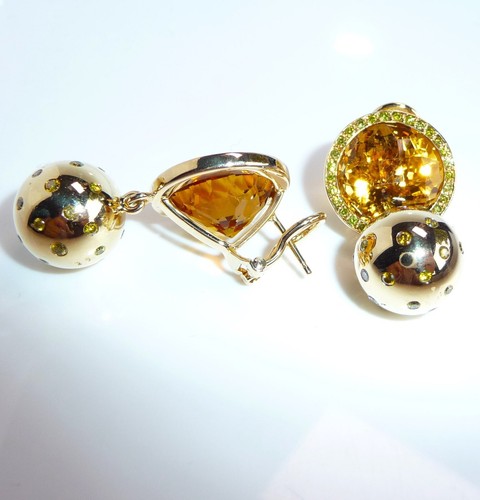 Ohrringe Niessing 750 Gold 1.60ct. Diamanten große Citrine 36,5 mm 25,4gr - Picture 8 of 14