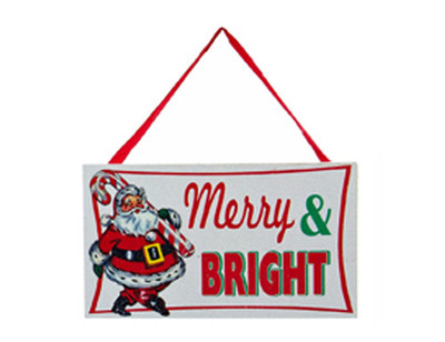 KURT S. ADLER ''MERRY & BRIGHT'' WOODEN SIGN GLITTER CHRISTMAS ORNAMENT