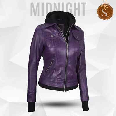 Women's Pink Bomber Leather Jacket - Real Lambskin, Hood, Stylish & Practical
