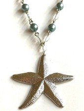 Blue Pearl Starfish Necklace Silver Plated Sea Life Mermaid Island Beach 18"