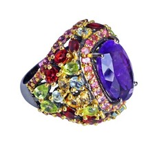 Amethyst Gemstone Sapphire Garnet Citrine Peridot Topaz Ring Silver 925 Jewelry