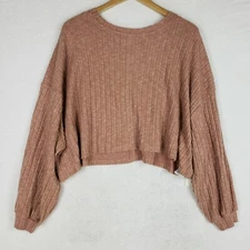 Billabong Miles Away Ribbed Crop Top Size L Knit Brown Full Sleeve Womens NWT