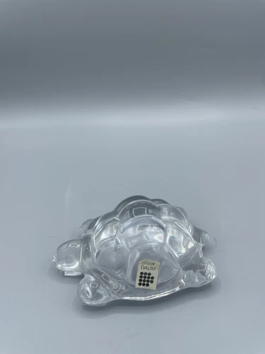Vintage Daum France Crystal Turtle, Signed Paperweight 