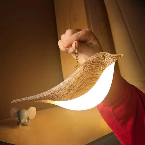 Small Desk Lamp Cordless Bird Lamp Bedside Table Lamps with 3 Maple Color