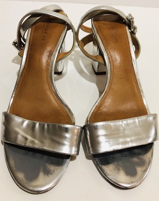 silver strappy block heels