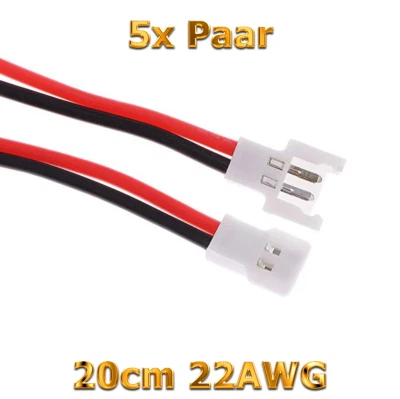 VUNIVERSUM ✅ 5 Paar Molex 2 Pin Stecker 20cm 22AWG Kabel Lipo Akku kompatibel zu Walkera ✅