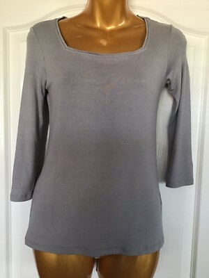 Jaeger Ladies 3/4 Length Sleeve Grey Top Size S Lovely Quality