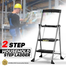 [TOOL TRAY] Household Steel Foldable 2/3 Steps A-Frame Ladder w/Anti-Slip Pedals