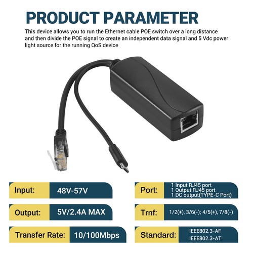 Micro-USB POE Splitter 48V to 5V2A/3A USB Supply National Standard with 6355 - Picture 4 of 7