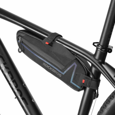 RockBros Black Waterproof Bicycle Top Tube Frame Bag Colorful Reflective Strip