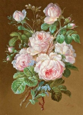 Oil painting Jean Baptiste Robie Belgian painter spring flowers canvas