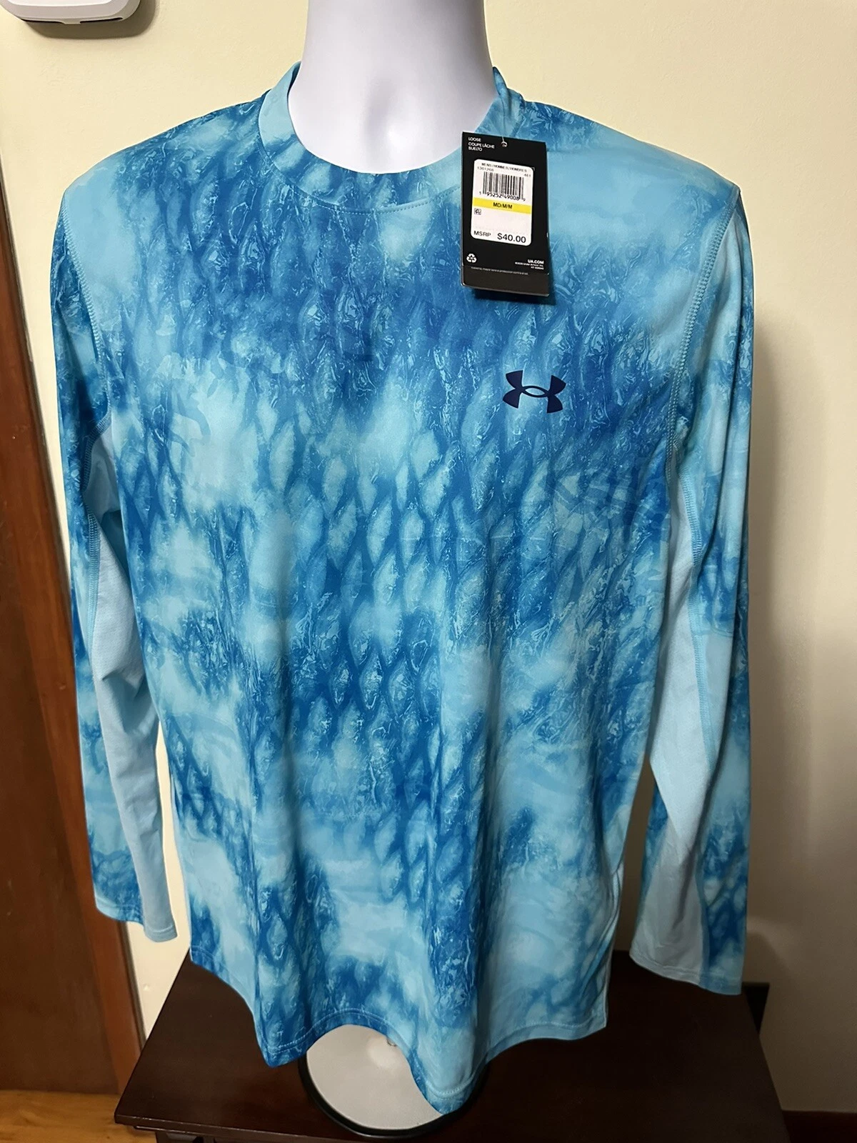 Men's Under Armour Iso Chill Shorebreak Blue Camo Long Sleeve Shirt Size Medium