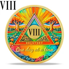 8 Year Sobriety Gifts, One Day At A Time Medallion, Eight Year AA Medallion Chip