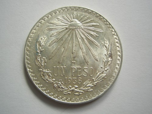 MESSICO Repubblica 1 Peso 1938 AU UNC Aquila Serpente Argento Lustro Liberty Cap Cactus - Foto 1 di 2