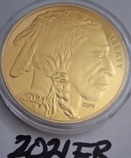 2 Each: 2021 INDIAN HEAD front  & BUFFALO back Gold Plated US COPY Coin Lot 40mm
