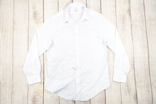 CALVIN KLEIN WHITE LARGE 32/33 STEEL SLIM HERRINGBONE BUTTON FRONT SHIRT DEFECT