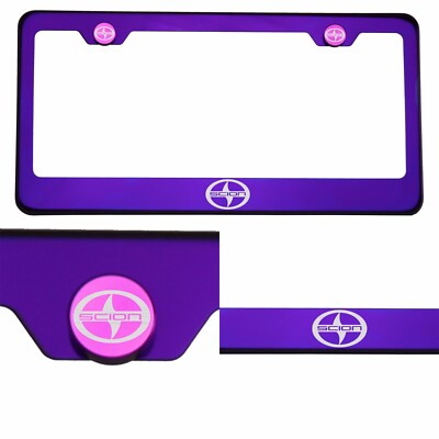 Candy Purple License Plate Frame T304 Stainless Steel Laser Engraved Scion Logo