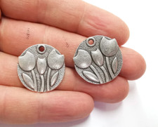 2 Pcs Flowers Charms Antique Silver Plated Charms jewelry Accessories