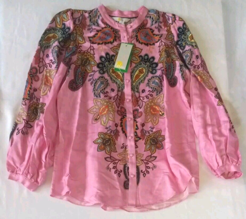 Boden Button Up Shirt Blouse Tunic Women's 8 Long Sleeve Pink Floral Paisley