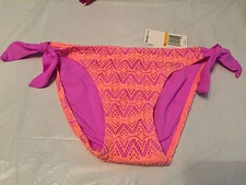 Hula Honey Crochet Side-Tie Hipster Bikini Bottom Junior's Swimsuit, Orange, S