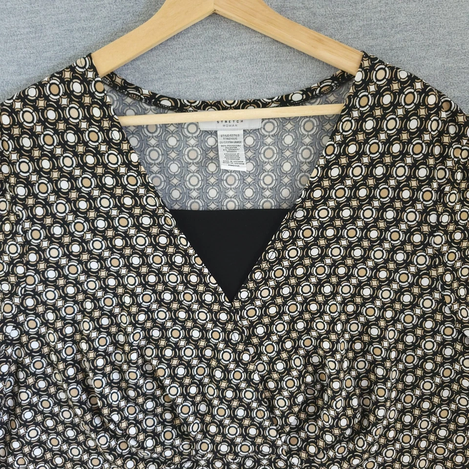 Blusa Camisa Sag Harbor Top Mujer 2X Negra Blanca Marrón Elastizada Envolvente Estampada Foto 4 de 4