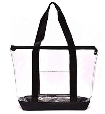 Large Clear Tote Bag With Zipper Closure (Black) (845169132052)