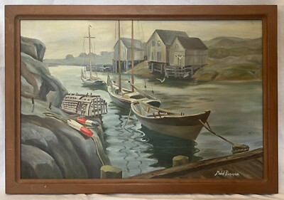 VINTAGE c. 1960s Oil Painting, New England Artist Mabel Donovan, Handmade Frame