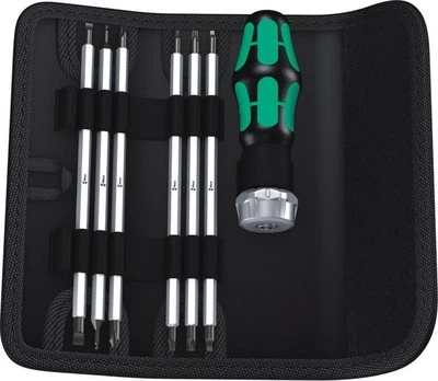 WERA Kraftform Kompakt VARIO RA Ratchet Screwdriver & Long Blade Bits, 073665