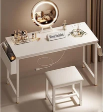 Vanity Desk with Mirror Light and Power Outlet,Makeup Table Set with Stool