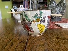 Vintage Ramen Noodle Bowl with Chopsticks Ceramic