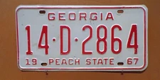 1967 Georgia License Plate...