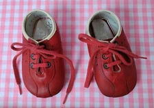 Vintage Baby Deer Red Leather Crib Shoes 1-5103 Larger Baby Doll Shoes