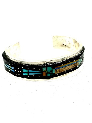 Navajo Native Handmade Bracelet Multistone Inlay Night Sky Yei By Gilbert Smith - Picture 7 of 21