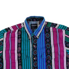 Vintage Wrangler Brushpopper Shirt Men 17.5-36 South Western Aztec Made In USA