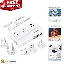 All-in-One Travel Voltage Converter: 250W, Compact with 7 Outlets  USB Ports