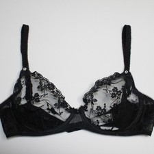 CHRISTIAN DIOR  Vintage 90s Sheer Black Floral Lace Underwire Bra Lingerie 32C