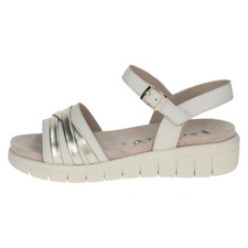 Sandali Donna in Pelle Beige e Oro Zeppa Bassa Pianta Larga CAPRICE
