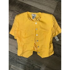 Talbots petites NWT vintage Bright Yellow Short Sleeve Button Front Blazer 4P