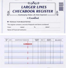 Larger Lines 20 Pack Checkbook Register, Check Registers for Personal Use, Blank