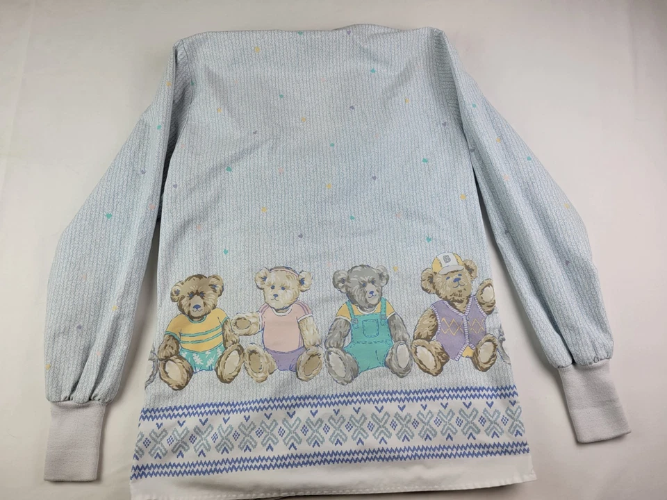 Vintage Crest Scrub Top T Shirt Light Blue Teddy Bear Pattern Size Small - Image 2 of 4