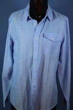 NWT Scotch  Soda Men  s Linen-Blend Long Sleeve Summer Shirt Size L   Blue 115