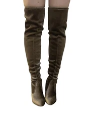 Charlotte Russe Knee High Heel Boots Size 9 Fit Like 8.5 Taupe Velvet Ankle Zip