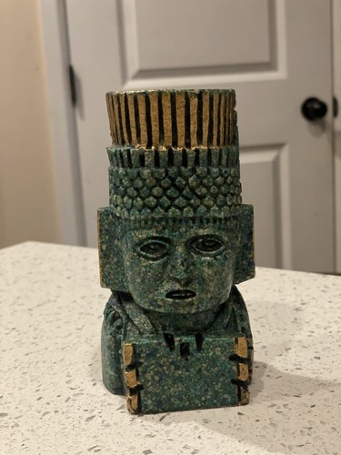 Vintage Zarebski Mexican Folk Art God Sculpture Crushed Green Stone 5.25"