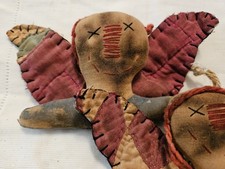 Vintage Pair Quilted Angels Hand Made Cottage Granny Core Ornaments