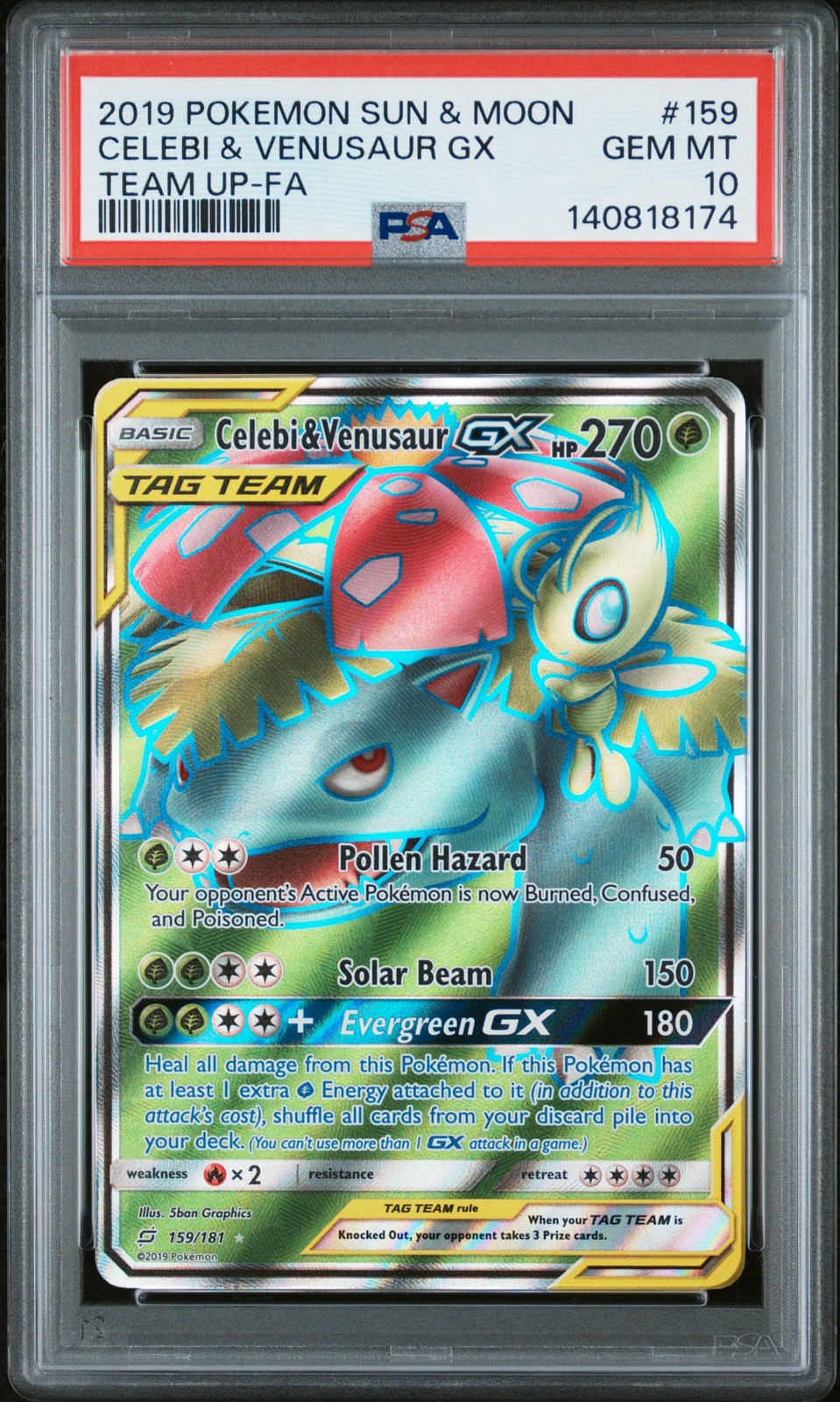 Celebi & Venusaur GX 159/181 Sun & Moon Team Up Tag Team #159 GEM MINT PSA 10