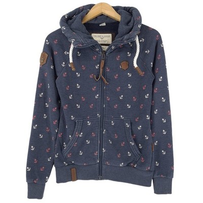 Naketan̄o Womens Zip Hoodie Blue Cotton Slim Fit Classic Zipper Hoodie Size S