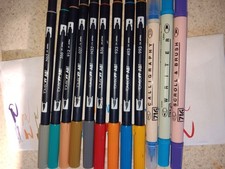 Tombow Dual Brush Pens, Set Of 9 Used Pens Plus 3 Other Markers Included