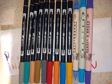Tombow Dual Brush Pens, Set Of 9 Used Pens Plus 3 Other Markers Included