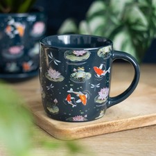 Koi Carp Frog Lily Pad Pond Mug Ceramic Tea Coffee Cup Floral Nature Gift